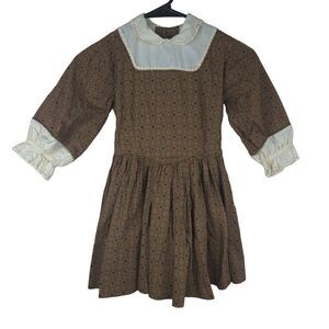 Vintage 70s Youngland Brown Floral Dress Peter Pan Collar Girls Size 4 Cottage